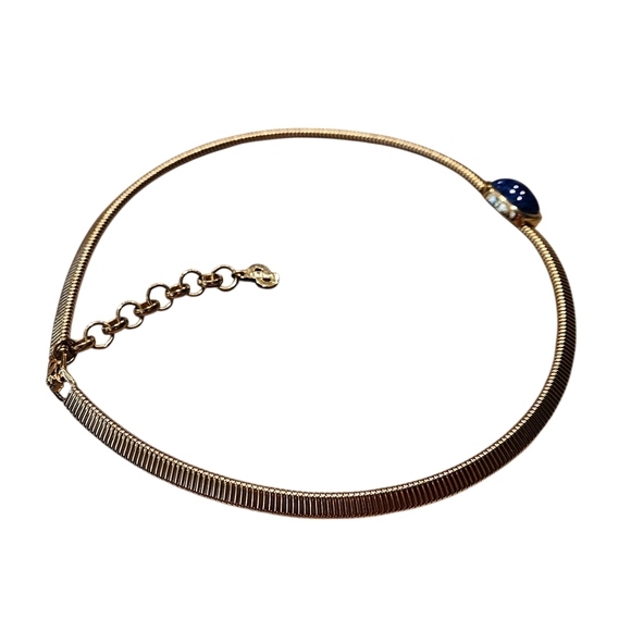 Dior Choker Necklace Vintage 80s Dior Chunky Gold Tone Blue Faux Stone - Picture 8 of 16
